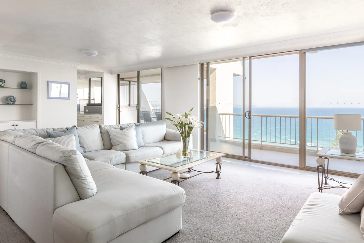 Three bedroom apartment living room with sea views